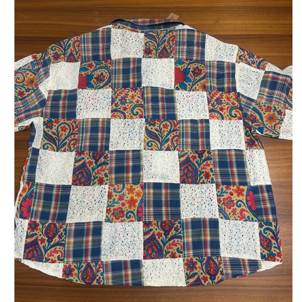 Natural Life Barcelona Patchwork Button Down Shirt XL NWT Lace Boho Oversized - Picture 10 of 10
